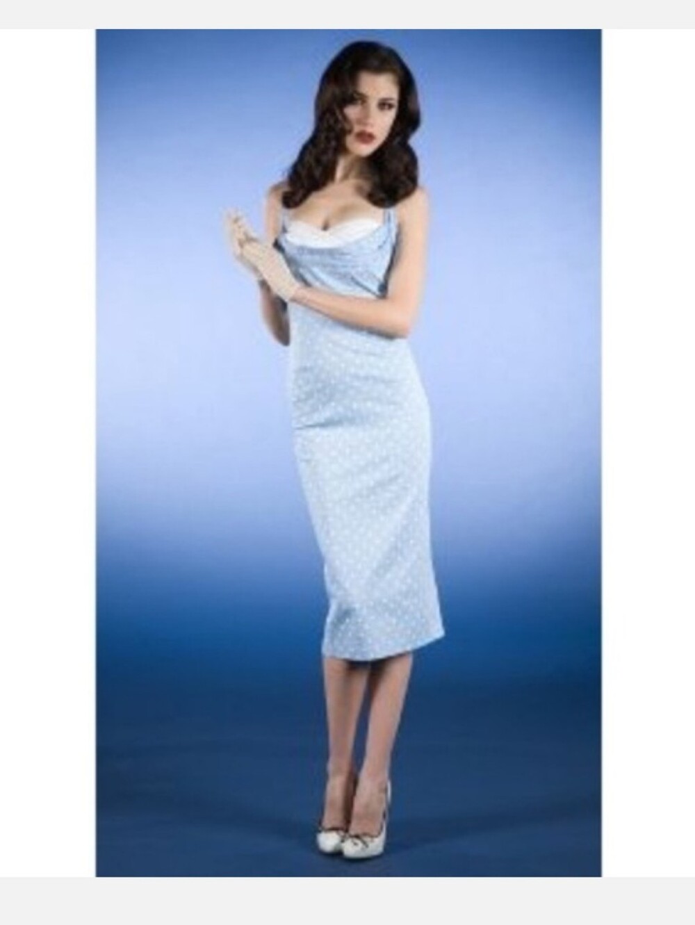 Nwt Stop Staring Baby Blue & White Polka Dot Halter Sheath Pinup Girl Dress Sz14